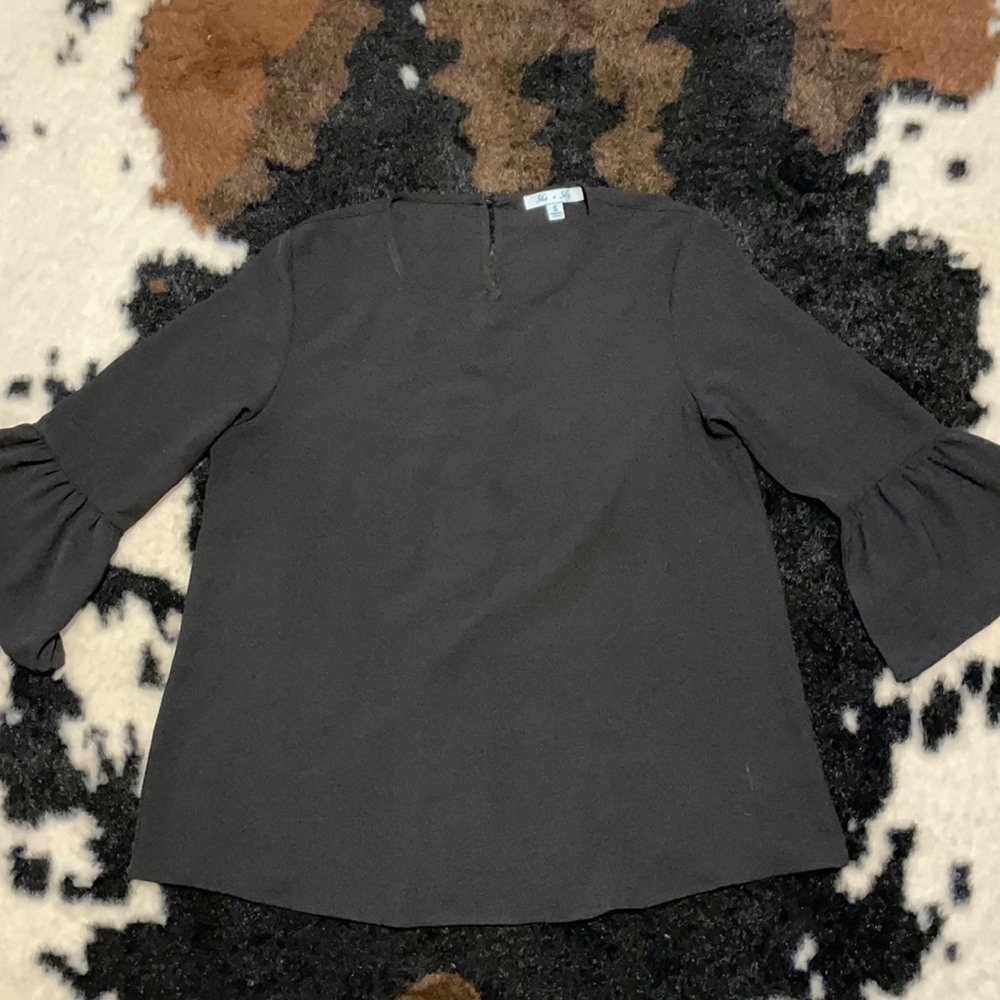 She + Sky Basic Black Blouse Small - image 1